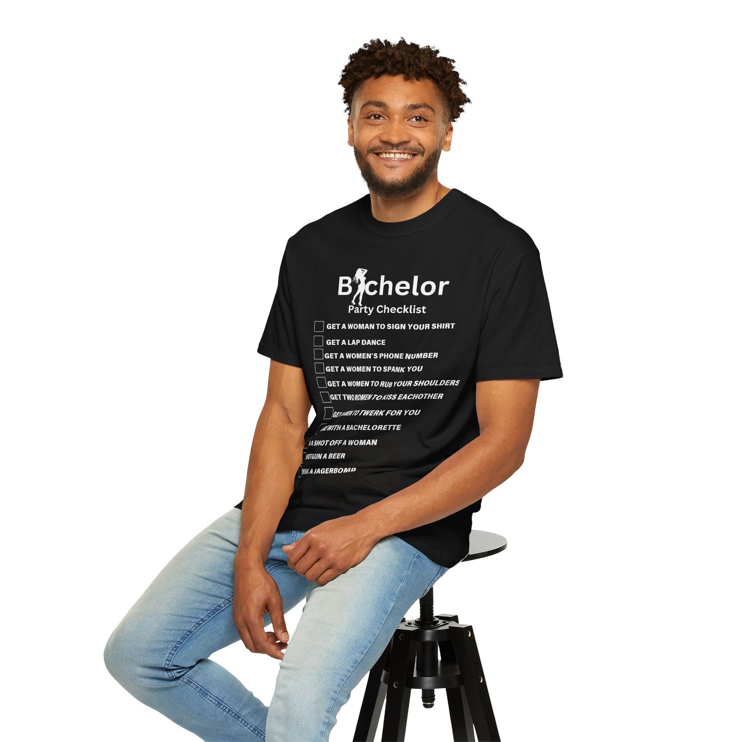 Bachelor party checklist Unisex Garment-Dyed T-shirt