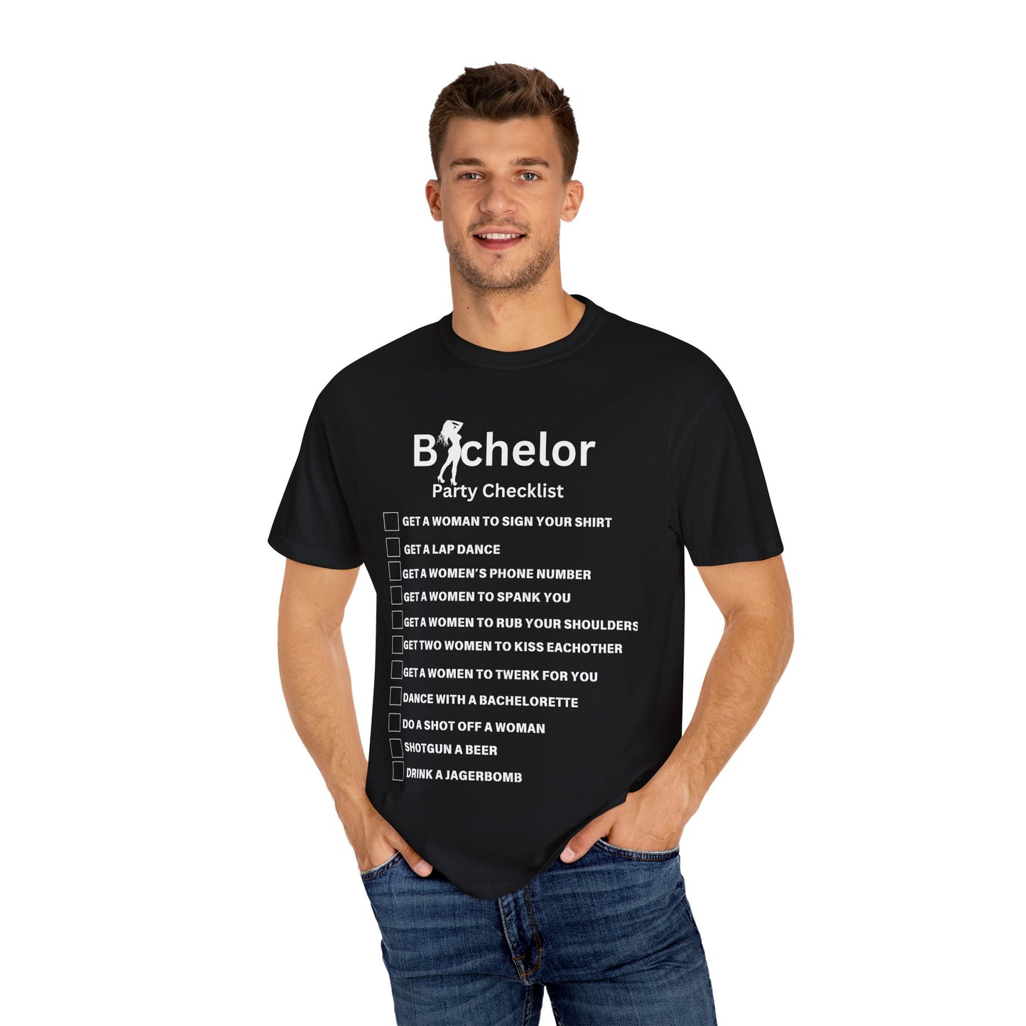 Bachelor party checklist Unisex Garment-Dyed T-shirt