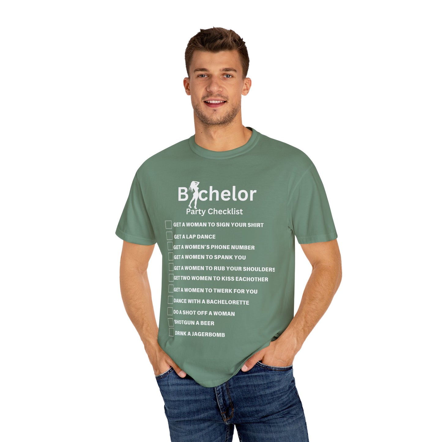 Bachelor party checklist Unisex Garment-Dyed T-shirt